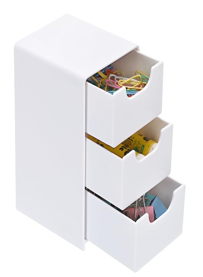 BTSKY 1 Pack Small Acrylic Storage Organizer with Drawers, 3-Layer White Desktop Organizer for Office Supplies Mini Storage Box with Drawers for Desk, Desktop Makeup Drawer Jewelry Storage Box - Image 1